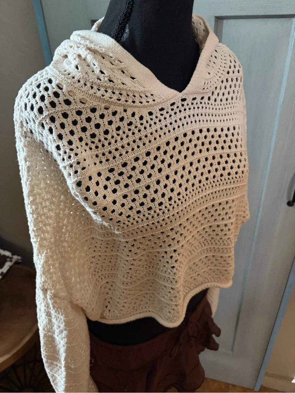 Sincerly Jules Cream Open-Knit Hooded Sweater